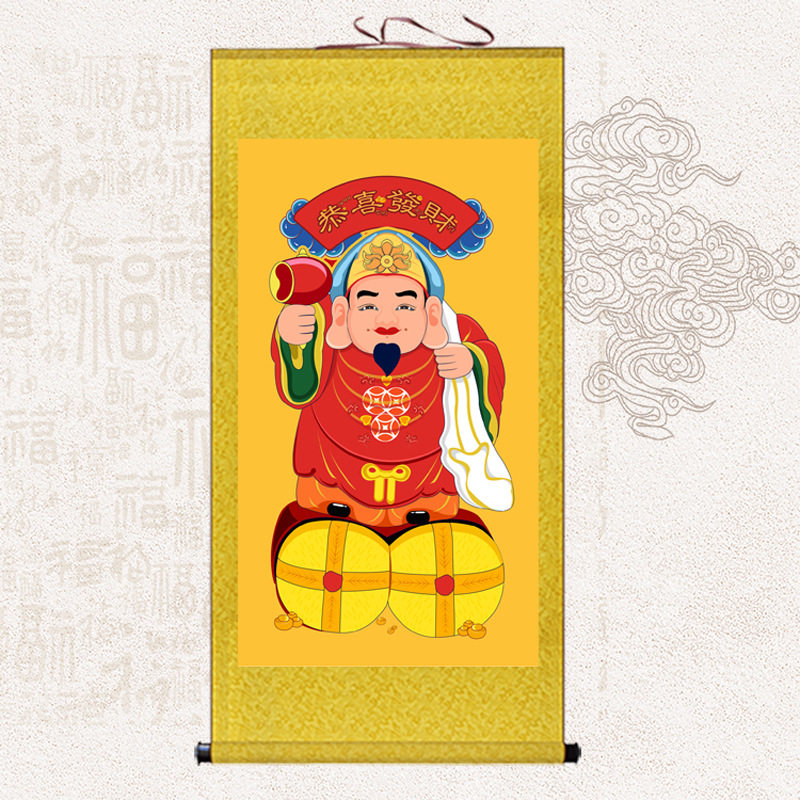 高清新年大黑天财神爷佛像客厅玄关办公室装饰佛菩萨画像卷轴挂画