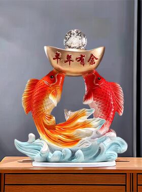 年年有余锦鲤摆件招财双鱼戏珠客厅电视柜酒柜装饰品乔迁新居礼品