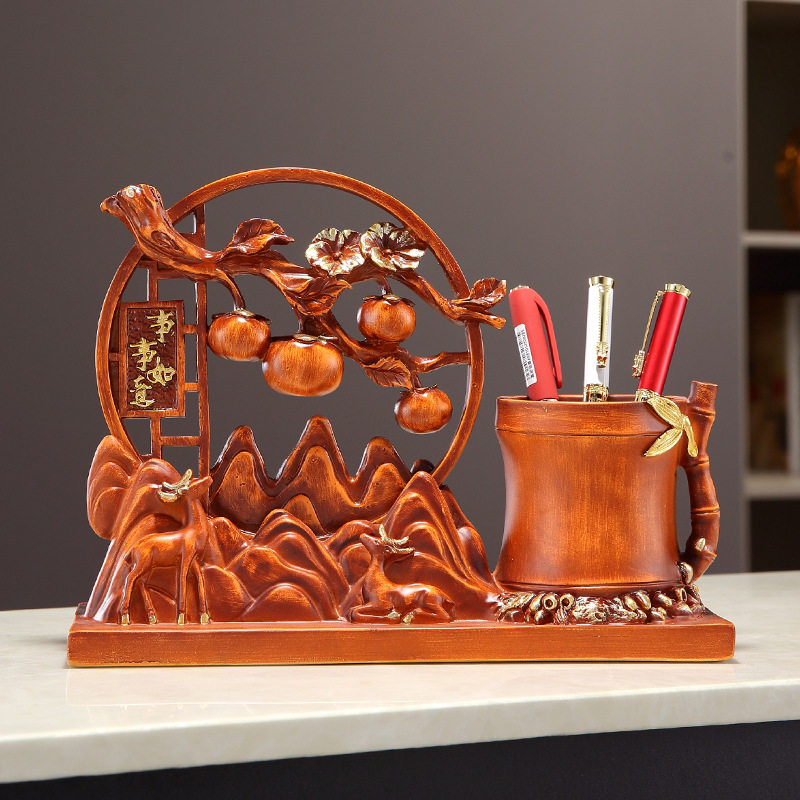 高档事事如意假山笔筒办公室老板书房桌面文具收纳摆件装饰送老师