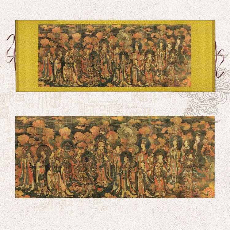 古画人物画像帝释梵天东西国画横幅壁画装饰画法海寺礼佛卷轴挂画