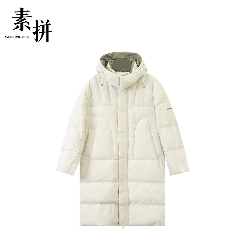 素拼男装冬季潮流连帽休闲中长款保暖羽绒服男士百搭保暖鸭绒服