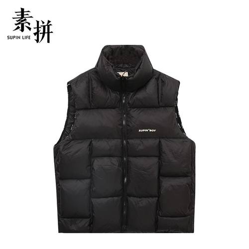 素拼男装冬季潮牌宽松宽肩马甲立领叠穿百搭羽绒马夹