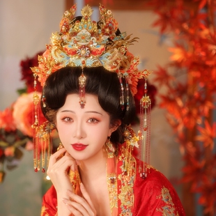 清月鹿鸣原创【金玉良缘】汉婚凤冠古风新娘头饰中式婚嫁发冠发饰