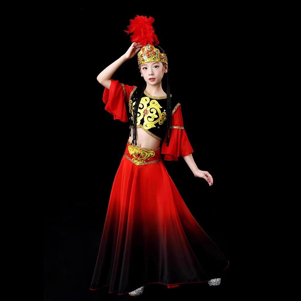 维尔族舞蹈演出服元旦儿童新疆服装男女维吾尔哈萨克回族少数舞台