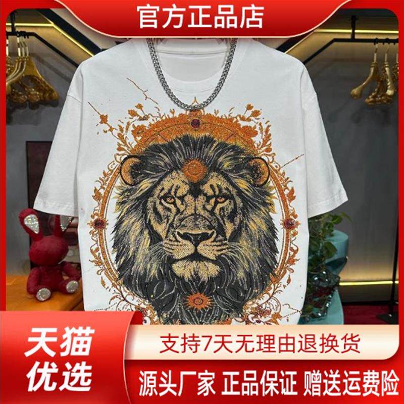 九嘉服饰秋冬新款短袖T恤印花烫钻潮男士重工短袖圆领百搭T恤