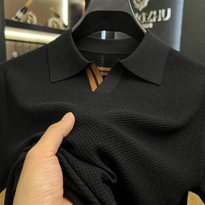 锋界服饰老钱风系列菱形立体织花 夏季海鸥领 针织衫 男士短袖T恤
