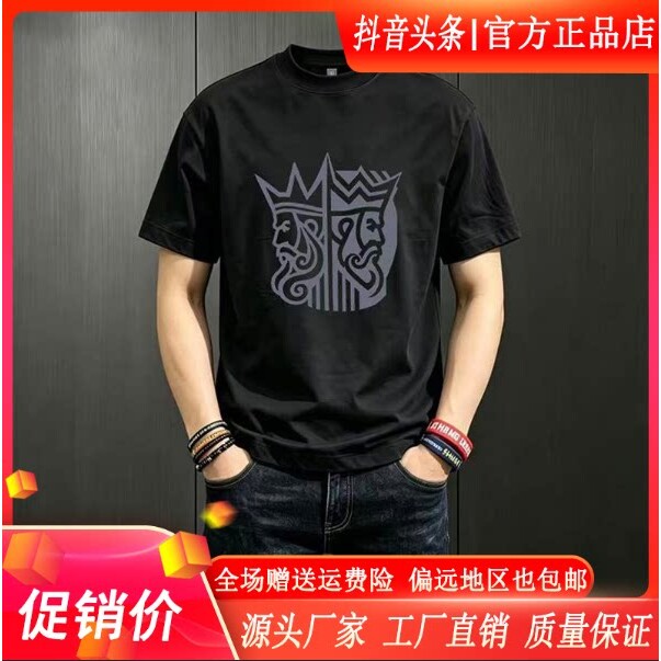 枫善服饰Amphelisia/夏季重磅索罗纳短袖美式印花T恤衫男士五分袖