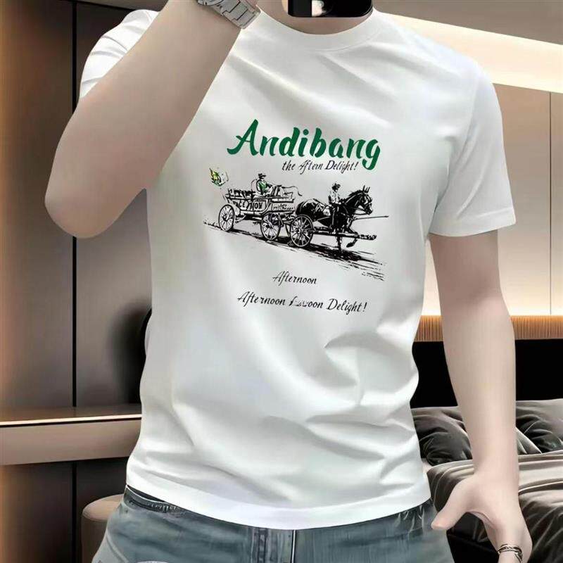 亿华服装100%纯棉百搭短袖T恤男士短T休闲时尚半截袖圆领潮流印R