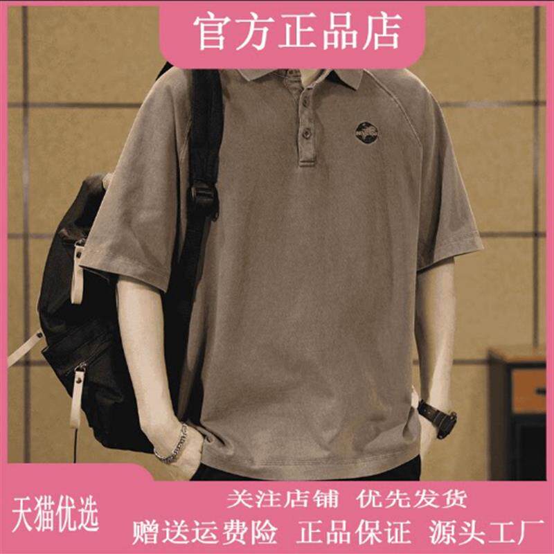 钞戈服饰夏新款复古水洗短袖polo衫342半袖男士宽松潮流刺绣打底