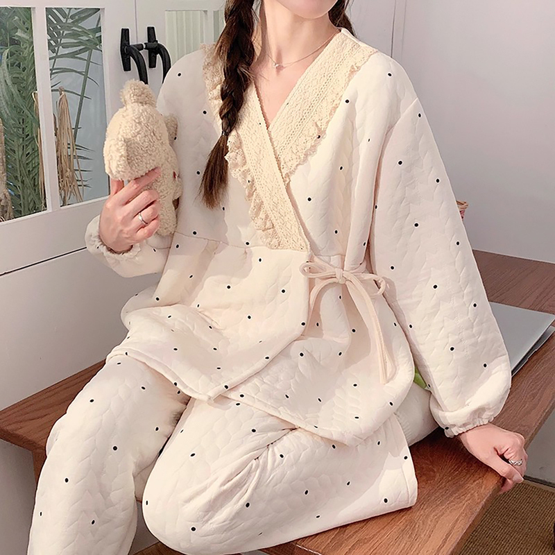 法国Uamtor空气棉月子服秋冬季产后纯棉加厚和服孕妇睡衣哺乳喂奶