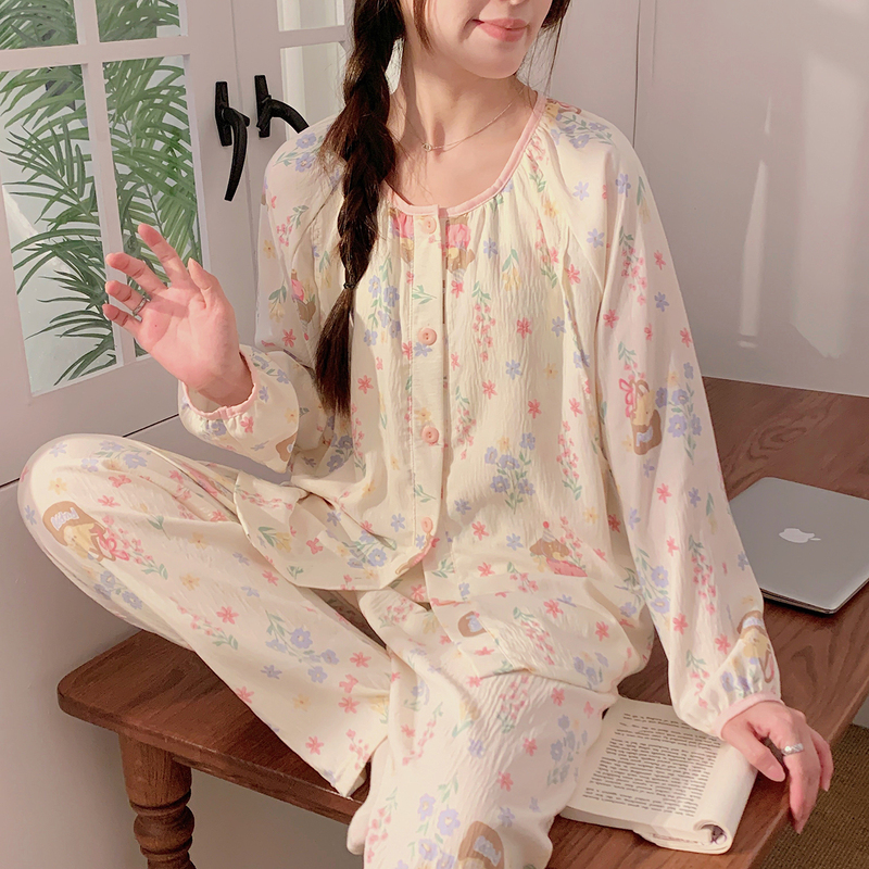 法国Uamtor孕妇月子服秋冬薄款云朵棉带胸垫产后哺乳待产大码睡衣