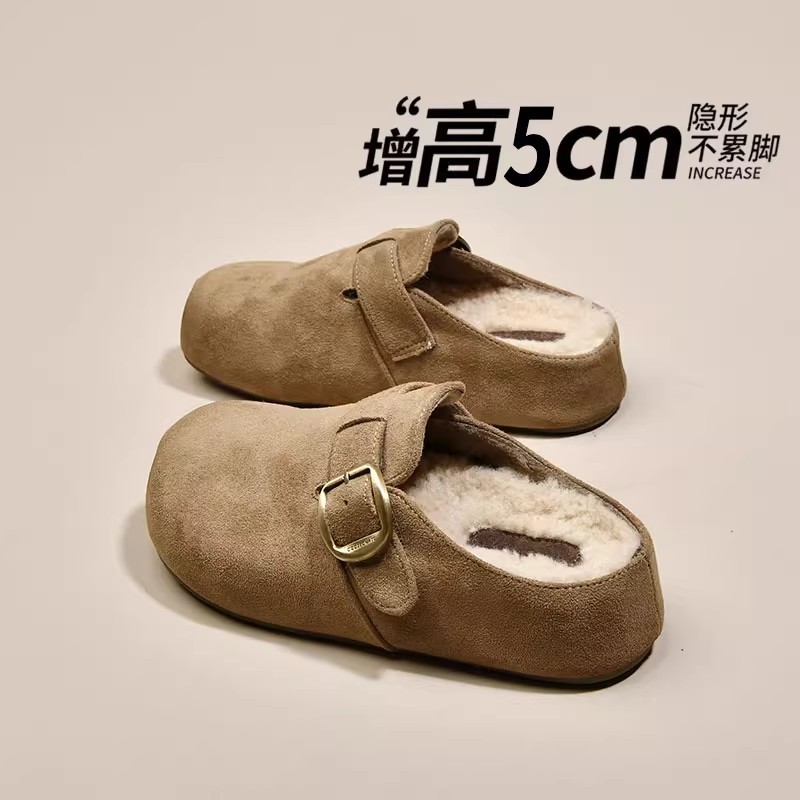 英国DHWA孕妇勃肯鞋包头半拖外穿2025秋冬时尚新款毛毛博肯棉拖鞋