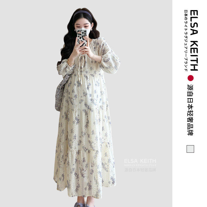 日本ELSA KEITH孕妇装2026春季新款时尚刺绣减龄显瘦碎花连衣裙