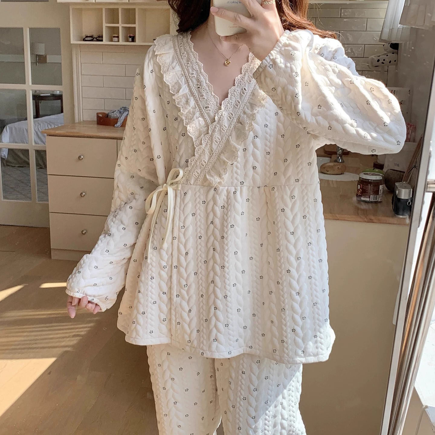 Uamtor纯棉月子服秋冬季夹层空气棉休闲产后喂奶孕妇睡衣产妇哺乳