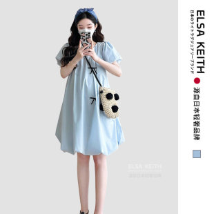 日本ELSA KEITH孕妇装2026夏季新款宽松花苞蝴蝶结甜美短袖连衣裙