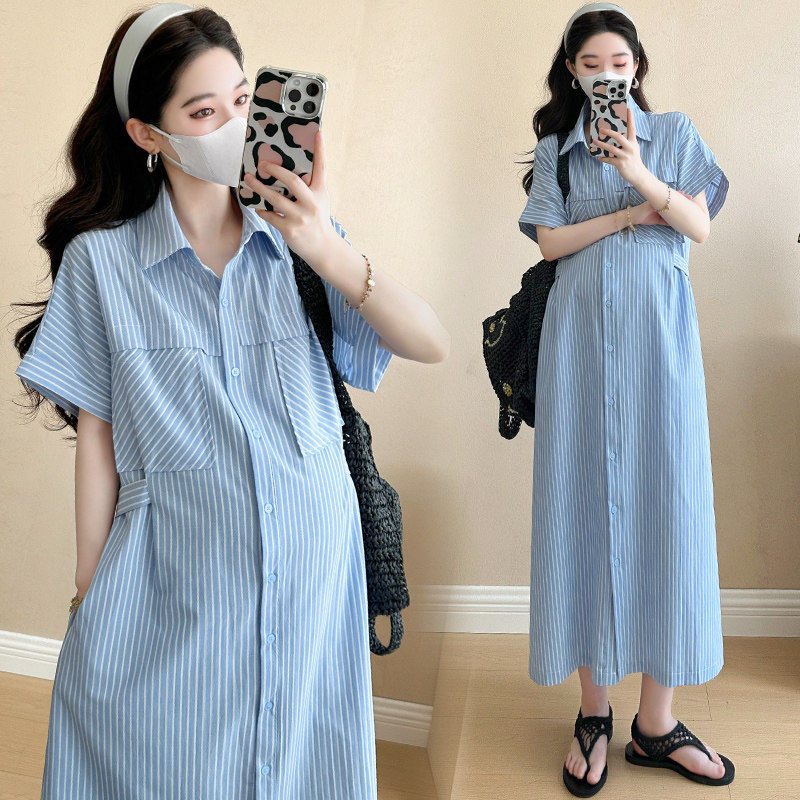 孕妇连衣裙2026新款轻奢高级感夏季孕妇装女衬衣长裙孕期气质裙子