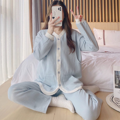 Uamtor月子服秋冬产后纯棉无领孕妇睡衣产后喂奶空气棉哺乳家居服