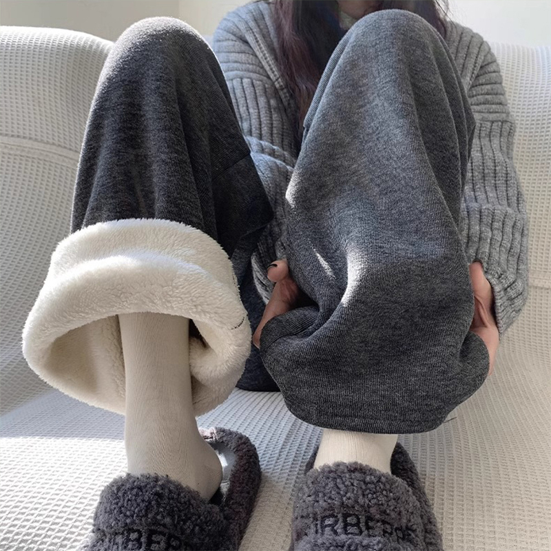 Next Alice孕妇裤子冬款外穿羊羔绒休闲直筒裤大码加绒加厚阔腿裤