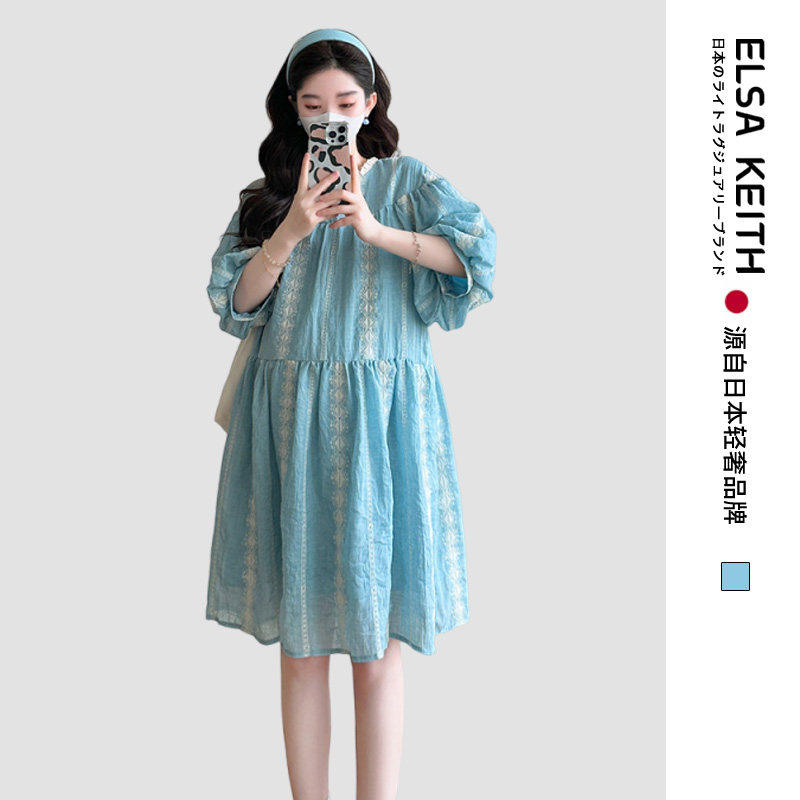 日本ELSA KEITH孕妇装2026夏季新款小个子洋气百搭连衣裙刺绣裙子