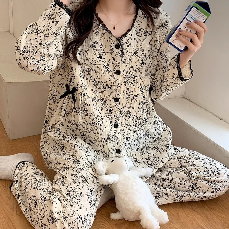 法国Uamtor月子服秋季薄款纯棉纱布孕妇睡衣怀孕期吸汗哺乳家居服