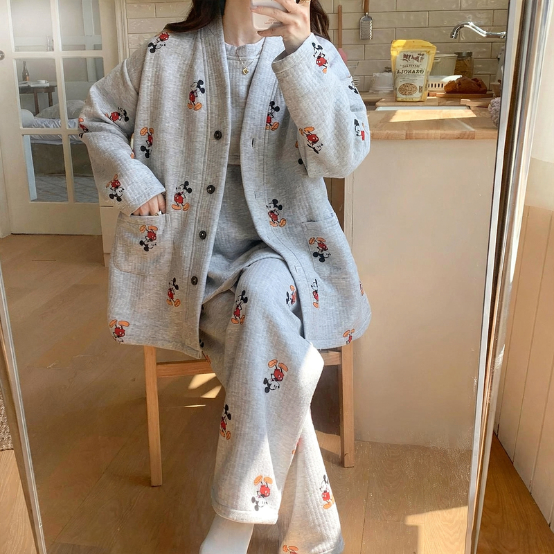 法国Uamtor空气棉月子服三件套秋冬季十月份产妇产后哺乳加厚睡衣