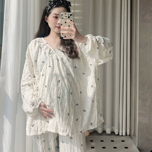 法国Uamtor月子服秋季薄款纯棉哺乳衣孕妇睡衣产后喂奶家居服套装