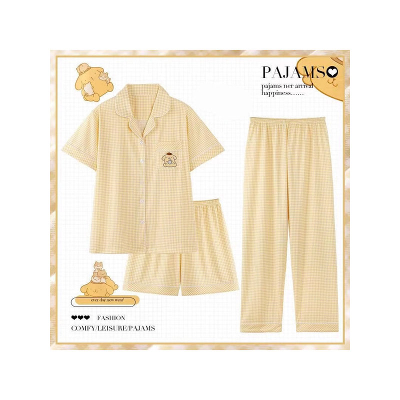 英国Next Vlone睡衣夏季女三件套装可爱布丁狗纯棉短袖大码家居服