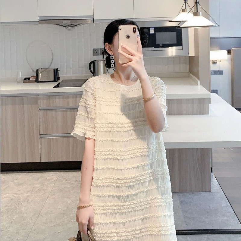 孕妇连衣裙2025年夏装薄款大码宽松法式温柔风花边压褶夏天裙子女