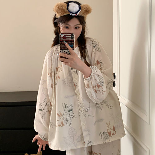 法国Uamtor带胸垫月子服秋季薄款纯棉不闷汗产妇专用哺乳孕妇睡衣