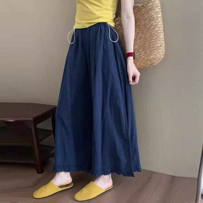 英国风MDCW孕妇阔腿裤不勒肚子打底裤子夏季薄款外穿木耳边休闲裤