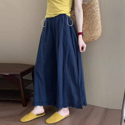 英国风MDCW孕妇阔腿裤不勒肚子打底裤子夏季薄款外穿木耳边休闲裤