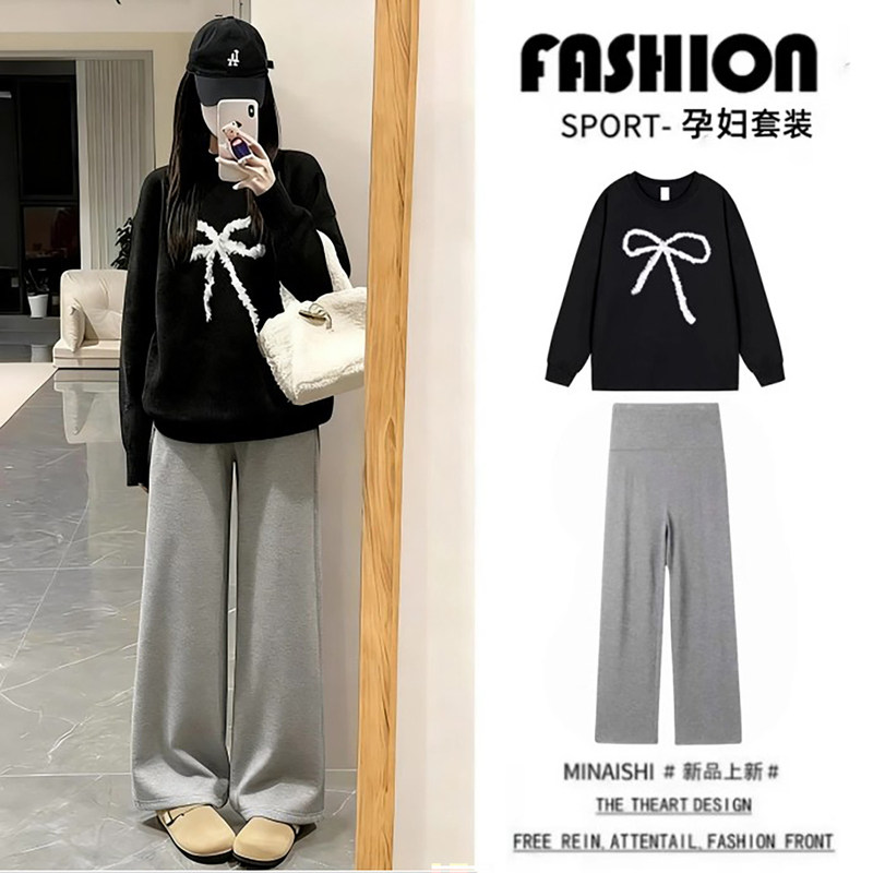 法国Uamtor孕妇套装冬季2025新款设计感慵懒阔腿裤印花卫衣两件套
