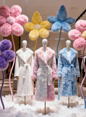 仿真毛绒花新年橱窗装饰美陈花朵