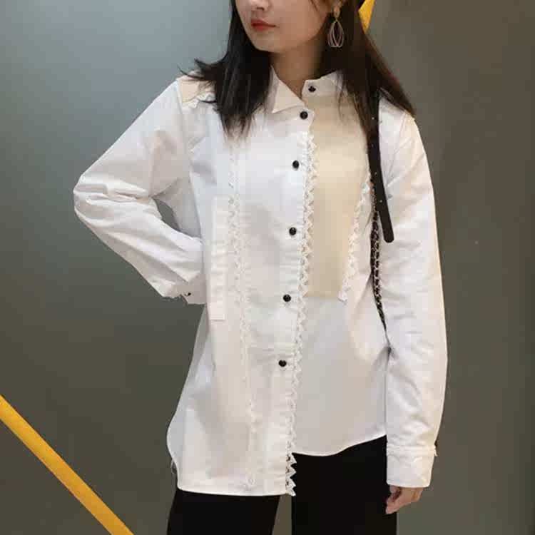 新款现货高品质不规则斜扣不对称长袖衬衫女蕾丝花边宽松衬衣羊绒|ruв категории Женская одежда, рубашка - от Buy2taobao.com для оказания профессиональной услуги покупки агента Taobao