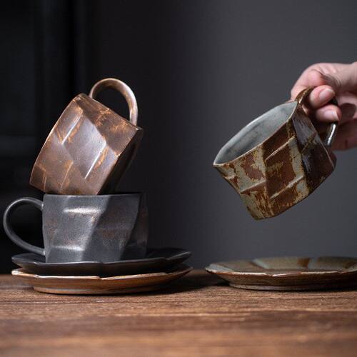 复古陶瓷水杯办公粗陶咖啡杯套装