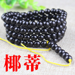 厂家批发印尼原色老料黑金椰蒂佛珠手串108颗项链念珠圆珠饰品