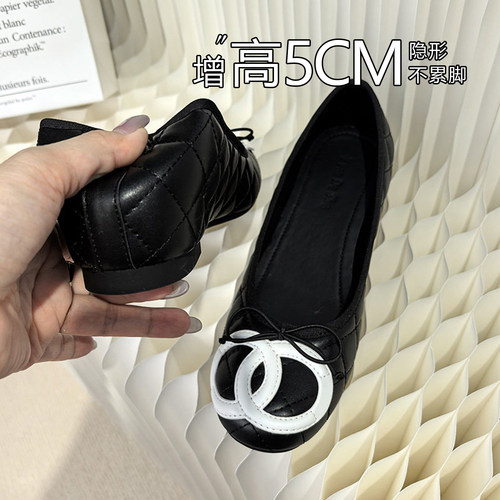 羊皮5cm内增高小香风芭蕾鞋