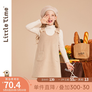 littletime女童毛呢背心裙2023春秋装新款复古韩版秋冬儿童连衣裙