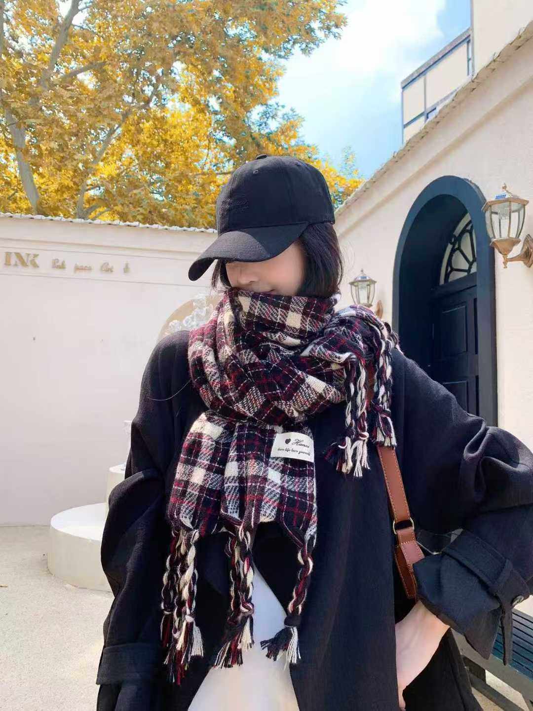 格子围巾女冬季韩版百搭保暖加厚披肩两用学生情侣围脖