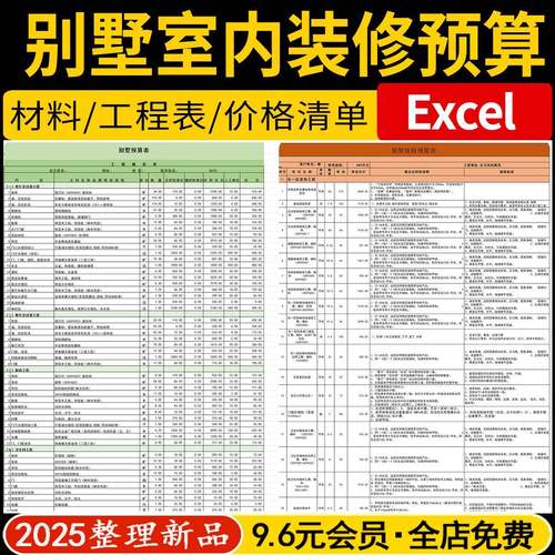 别墅装修预算室内工程施工表报价表Excel家装材料价格工程量清单