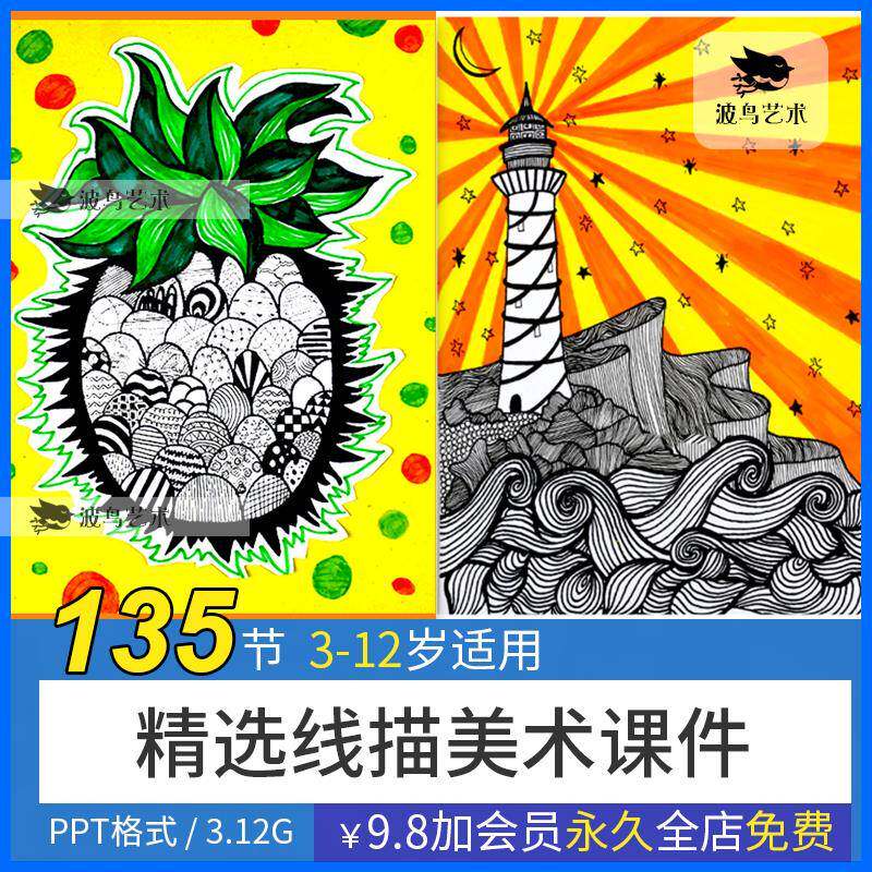 3-12岁少儿创意美术课件线描精选系列135节PPT优选培训机构课程