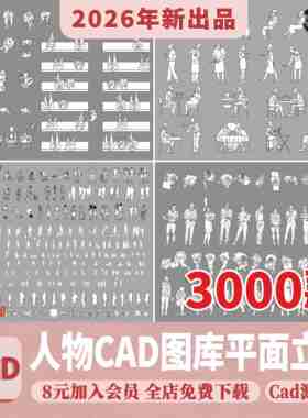 人物平面立面CAD图库图块造型站坐俯视人体工程设计素材运动线稿