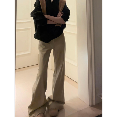 高个子加长美式复古微喇卡其色牛仔裤女秋冬新款辣妹直筒拖地裤子