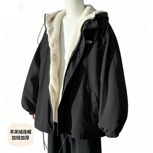 羊羔绒连帽棉服女生秋冬季保暖夹克宽松百搭ins潮流加绒加厚外套