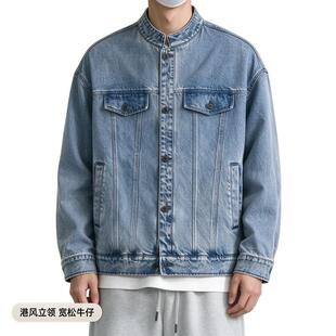 春秋季港风牛仔外套男生帅气潮流中国风潮牌痞帅美式休闲立领夹克