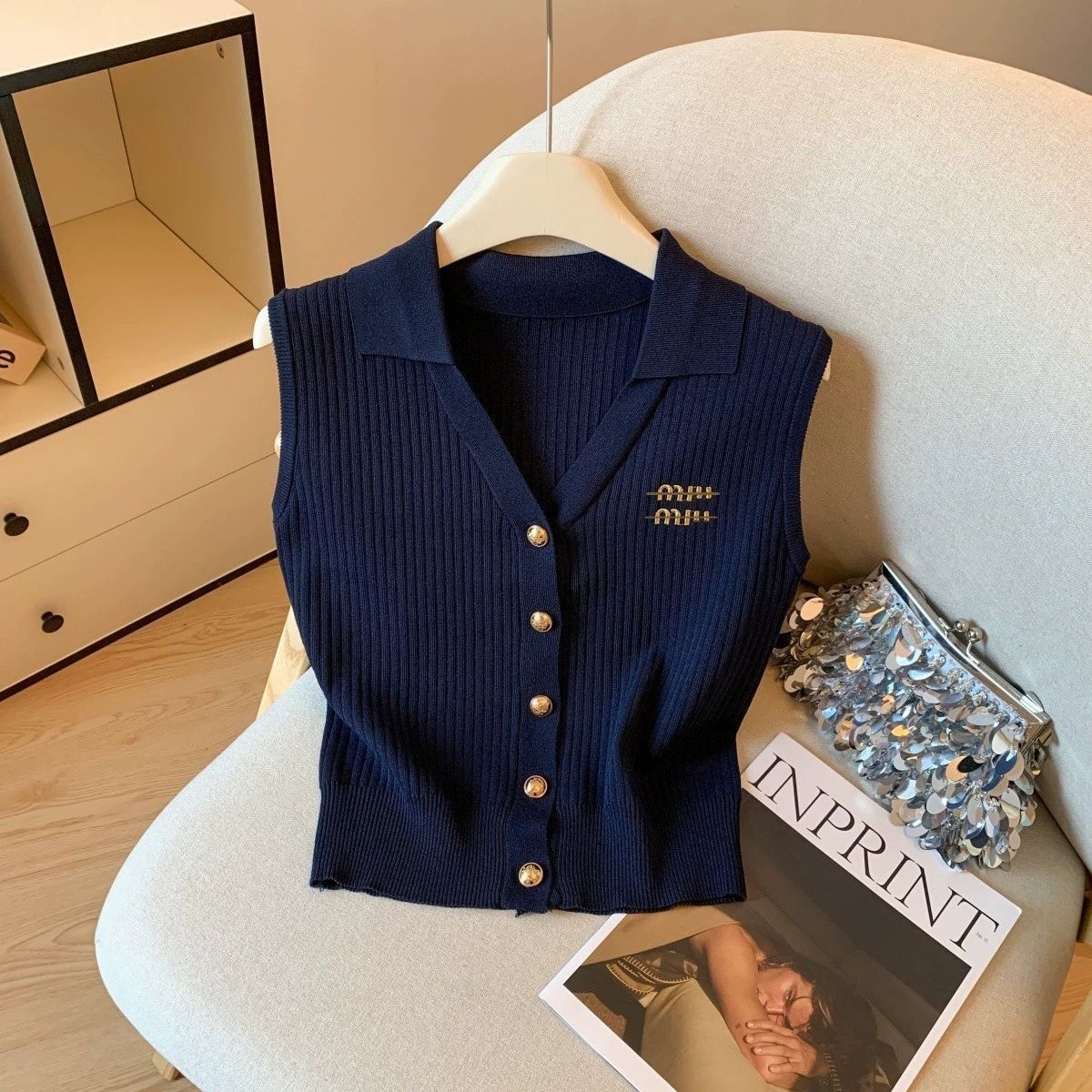 2025新款Polo领针织马甲背心女夏季小香风开衫无袖气质上衣高级感