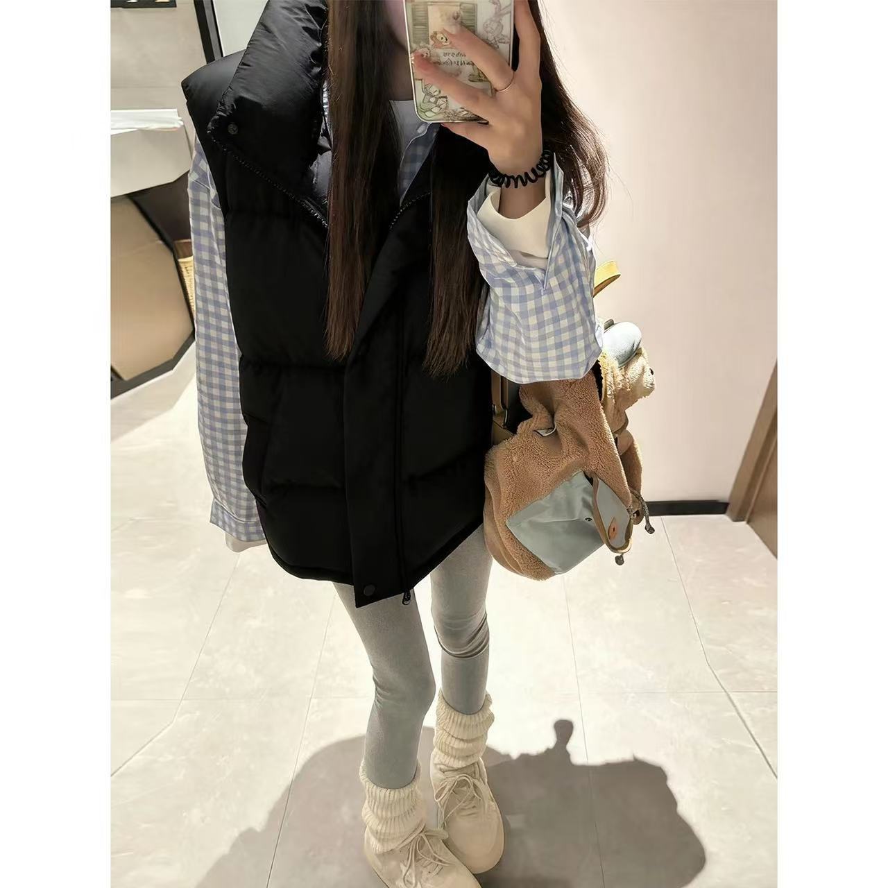 2025秋冬简约高级感纯色立领马甲棉服女韩版宽松百搭加厚背心外套