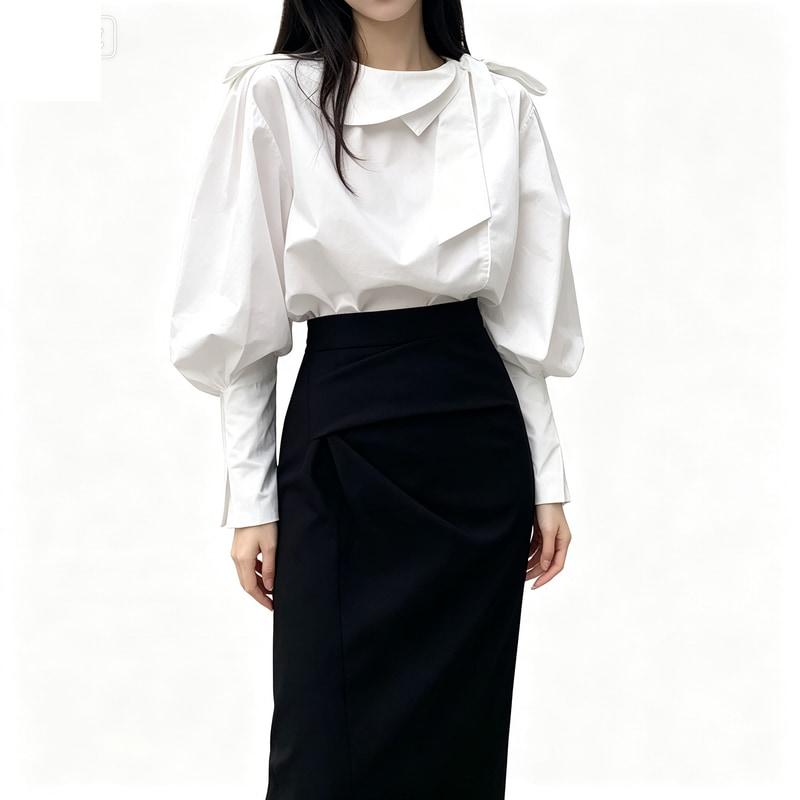 套装女2022秋季新款设计感灯笼袖宽松衬衫中长款包臀半身裙两件套