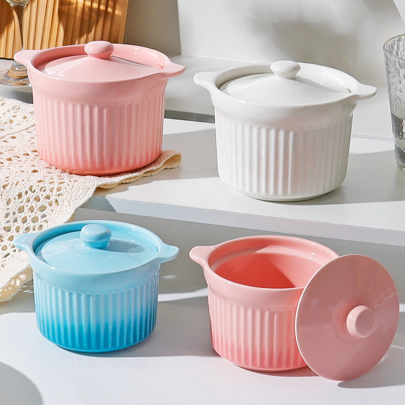 怀瑾陶瓷双耳炖盅家用蒸盅炖汤隔水炖带盖燕窝汤盅瓦罐蒸蛋羹碗