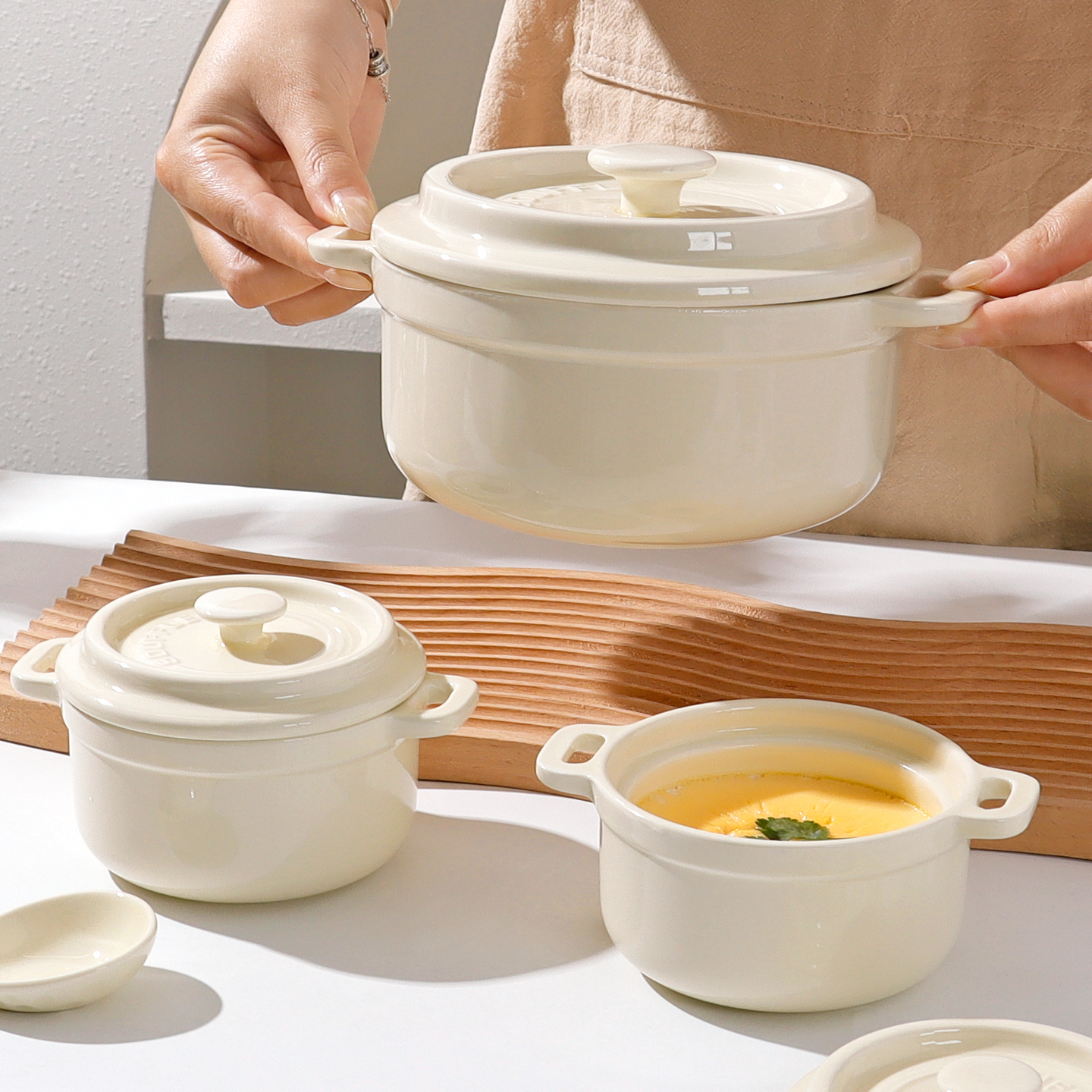 怀瑾双耳炖盅隔水炖家用陶瓷带盖瓦罐汤蒸盅一人份小汤盅宝宝碗